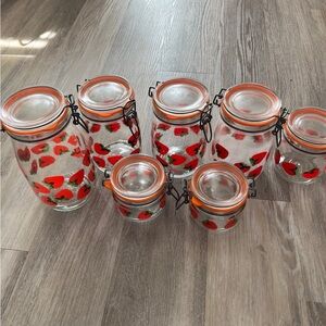 Vintage Glass Strawberry Jar Set